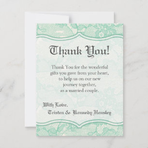 4x5 FLAT Thank You Card Country Mint Lace Print
