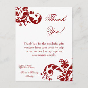 4x5 FLAT Thank you Card Crimson Red Floral Filigre