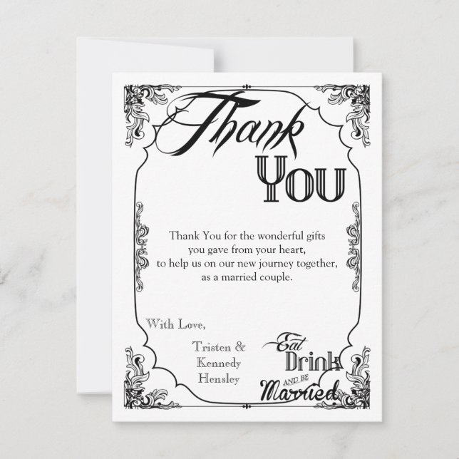 4x5 FLAT Thank You Card Eat Drink Be Married White (Front)