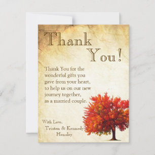 4x5 FLAT Thank You Card Fall Tree Aged Paper Vin