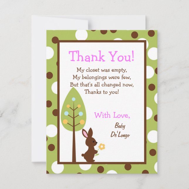 4x5 FLAT Thank you Card Forest Friends Bunny (Front)