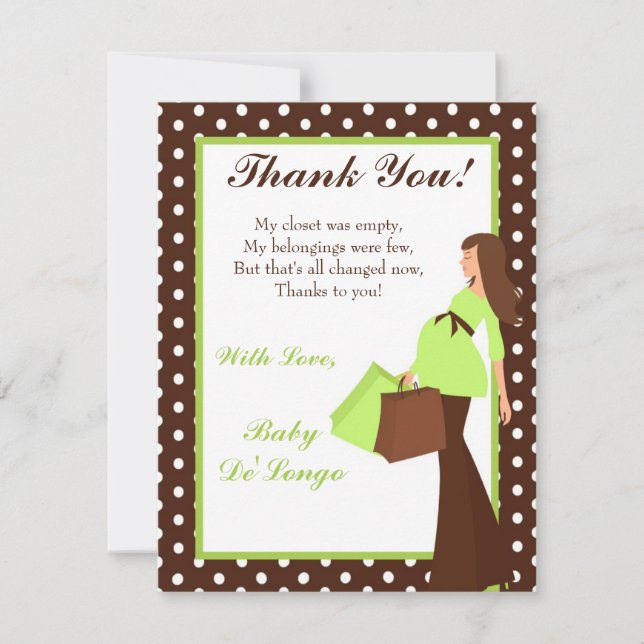 4x5 FLAT Thank you Card Green Mod Mom Polka Dots (Front)