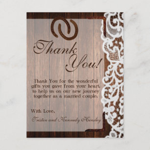 4x5 FLAT Thank You Card Horse Shoes on Barn Wood
