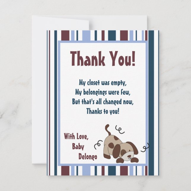 4x5 FLAT Thank You Card Lil League Puppy Dog (Front)