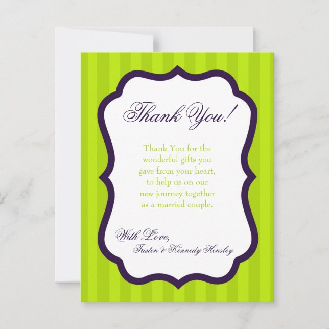 4x5 FLAT Thank you Card Lime Green & Purple Stripe (Front)
