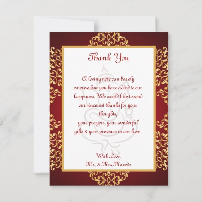 4x5 FLAT Thank You Card Lord Ganesha/Hindu Red Spi (Front)
