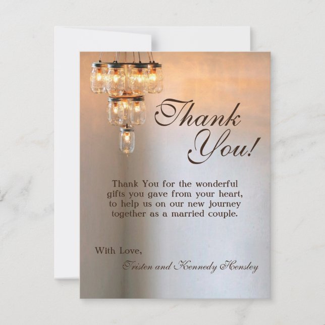 4x5 FLAT Thank You Card Mason Jar Chandelier Candl (Front)