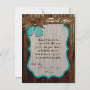 4x5 FLAT Thank You Card Mason Jar Initials Rustic