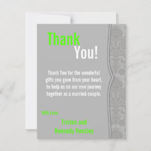 4x5 FLAT Thank You Card Modern Grey Damask Lace