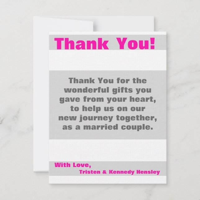 4x5 FLAT Thank You Card Modern Neon Stripe Pink (Front)