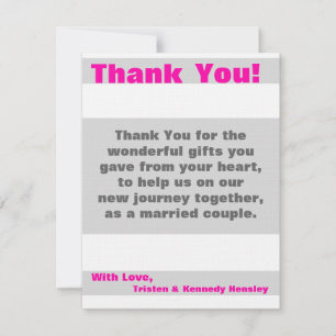 4x5 FLAT Thank You Card Modern Neon Stripe Pink