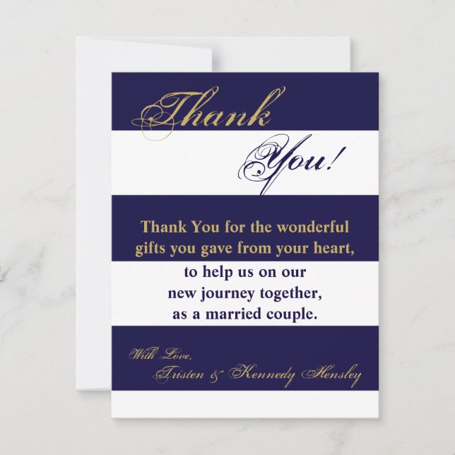 4x5 FLAT Thank You Card Modern Stripe Navy White (Front)