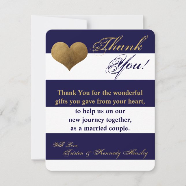 4x5 FLAT Thank You Card Modern Stripe Navy White (Front)