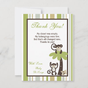 4x5 FLAT Thank You Card Monkey Time Zoo Animal