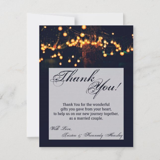 4x5 FLAT Thank You Card Oak Tree String Lights Nig (Front)