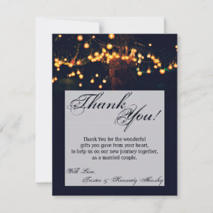 4x5 FLAT Thank You Card Oak Tree String Lights Nig