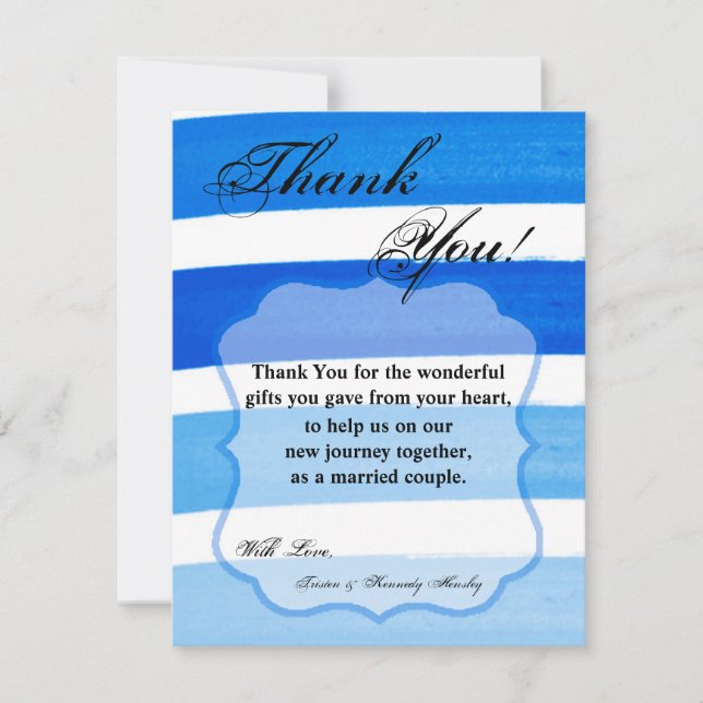 4x5 FLAT Thank You Card Ombre Stripe Blue Line Fad (Front)