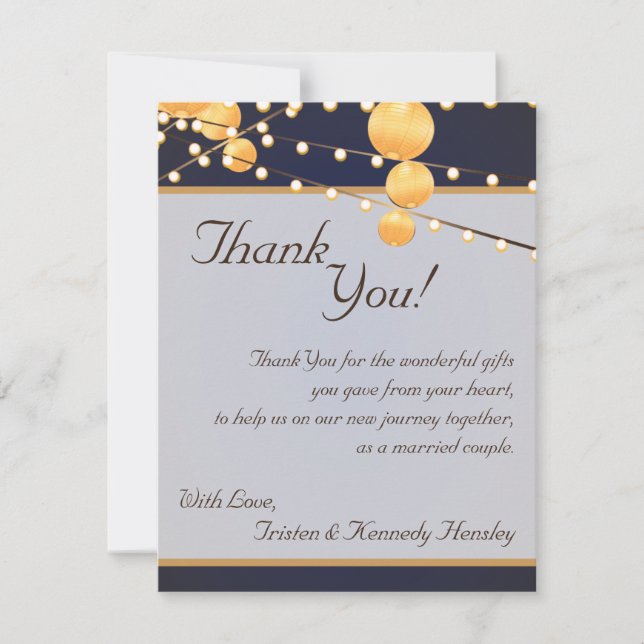 4x5 FLAT Thank You Card Paper Lanterns on Blue (Front)