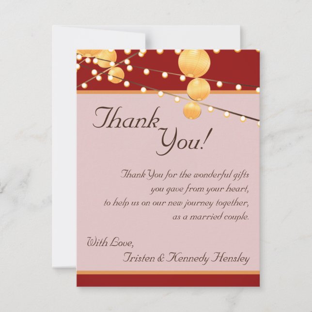 4x5 FLAT Thank You Card Paper Lanterns on Red (Front)