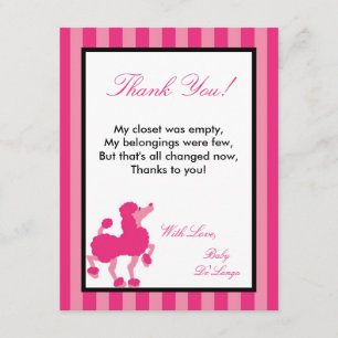 4x5 FLAT Thank you Card Pink Poodle Paris Eiffel