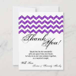 4x5 FLAT Thank You Card Purp Glitter Chevron Strip