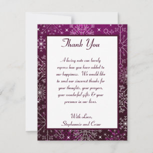 4x5 FLAT Thank You Card Purple Stars / Snowflakes