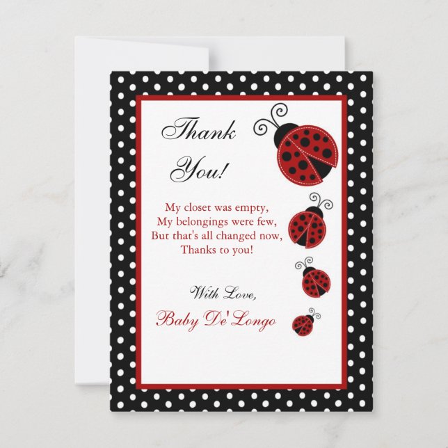 4x5 FLAT Thank you Card Red Ladybug (Front)