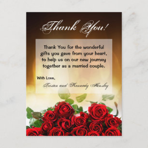 4x5 FLAT Thank You Card Red Rose Bouquet Bridal