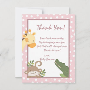 4x5 FLAT Thank you Card  Safari P Jungle Animals