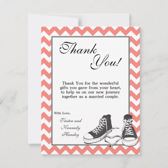 4x5 FLAT Thank You Card Teenage Sneakers Chevron (Front)