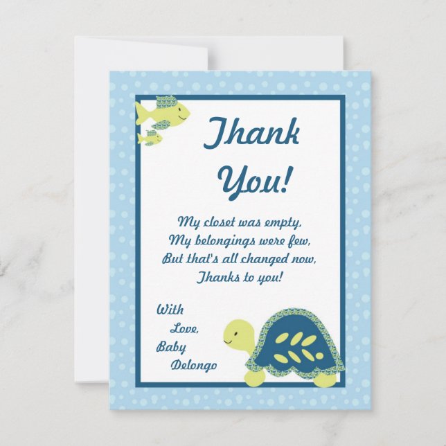 4x5 FLAT Thank You Card Turtle Reef Ocean Sea (Front)