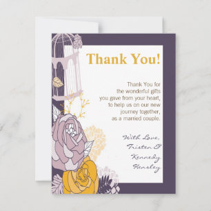 4x5 FLAT Thank You Card Vintage Plum Mustard Rose