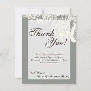 4x5 FLAT Thank You Card Vintage Victorian Lace Gre
