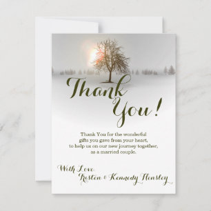 4x5 FLAT Thank You Card Winter Sunset Tree Snow