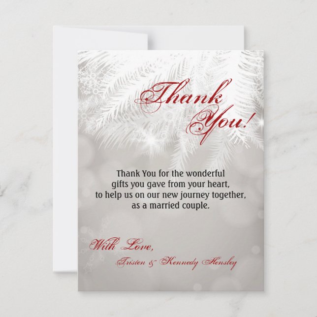 4x5 FLAT Thank You Card Winter White Pine Tree Nee (Front)