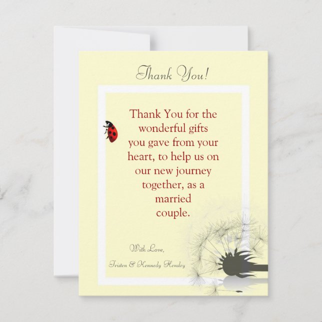 4x5 FLAT Thank You Card Yellow and Lady Bug (Front)