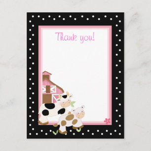 4x5 Pink Farm Baby Moo Cow Matte Flat Thank you Card