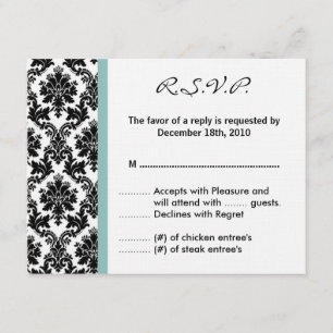 4x5 R.S.V.P. Reply Card Black Damask Blue