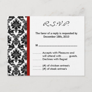 4x5 R.S.V.P. Reply Card - Black Damask Red Crimson