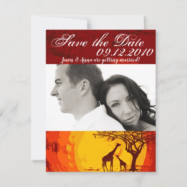 4x5 Save the Date Card African Safari Giraffe Suns (Front)