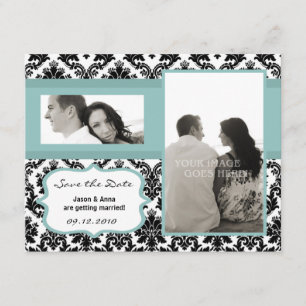 4x5 Save the Date Card Black Damask Blue