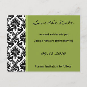 4x5 Save the Date Card - Black Damask & Green