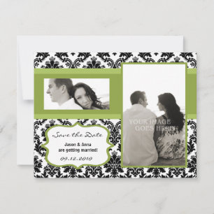 4x5 Save the Date Card - Black Damask & Green