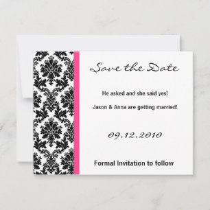4x5 Save the Date Card - Black Damask & Hot Pink