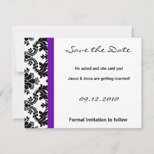 4x5 Save the Date Card - Black Damask & Purple
