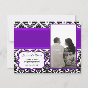 4x5 Save the Date Card - Black Damask & Purple