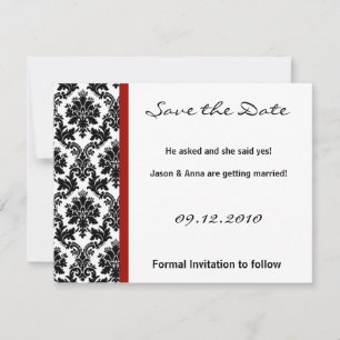 4x5 Save the Date Card - Black Damask & Red Crimso