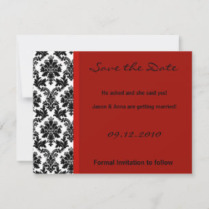 4x5 Save the Date Card - Black Damask & Red Crimso
