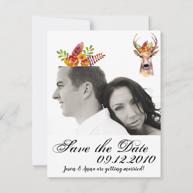 4x5 Save the Date Card boho deer Buck Head Brownin (Front)
