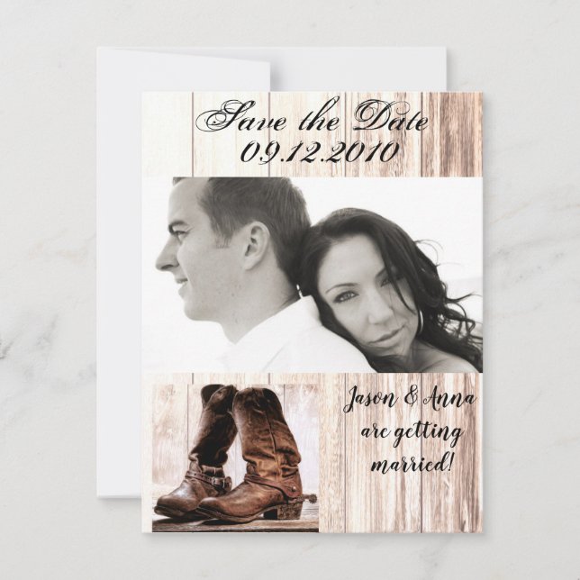 4x5 Save the Date Card Boots Country Rustic Wester (Front)